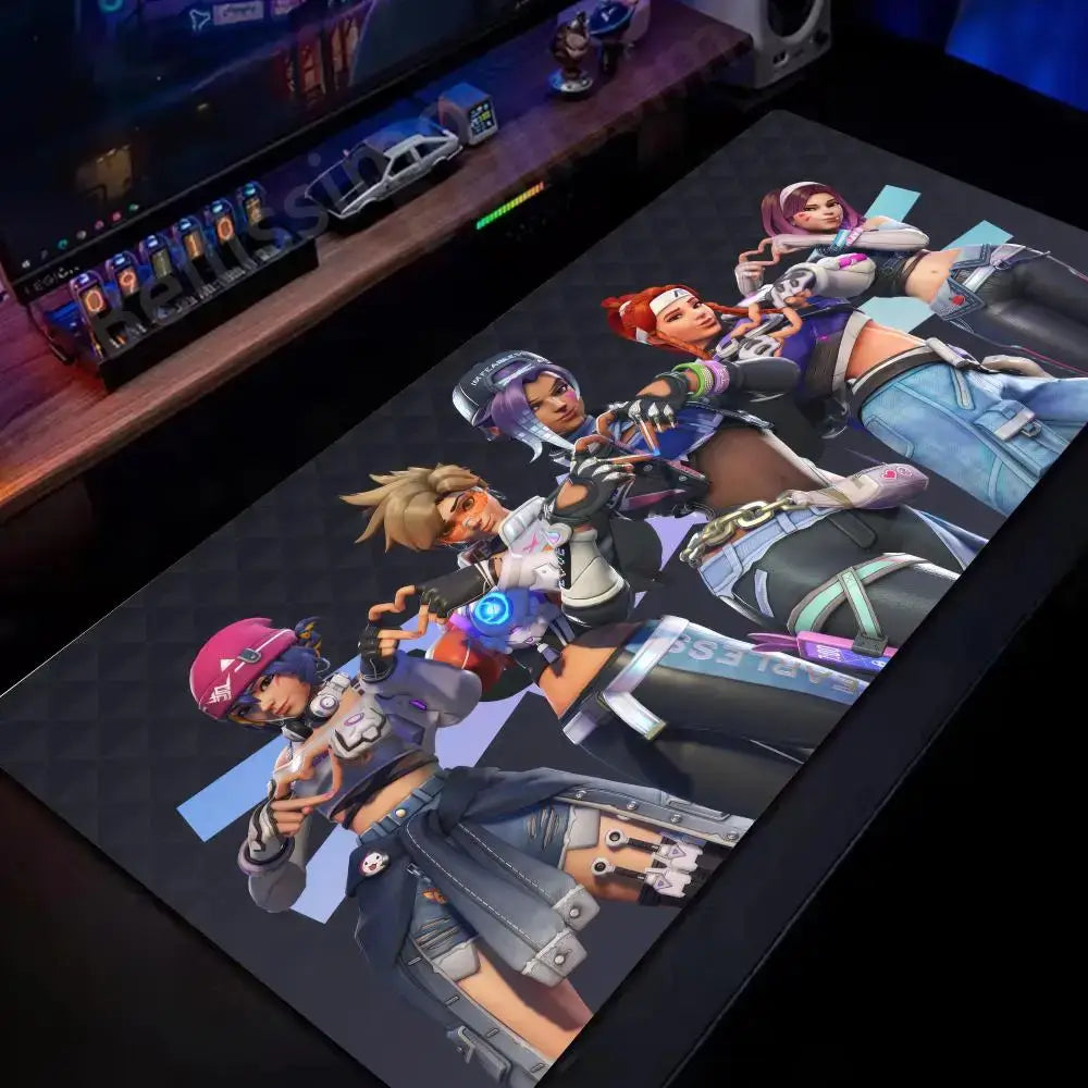 Alfombrilla de ratón grande Overwatch para PC gamer, alfombrilla extendida para teclado rosa cute, accesorios gaming para portátil, tapete de escritorio kawaii HD