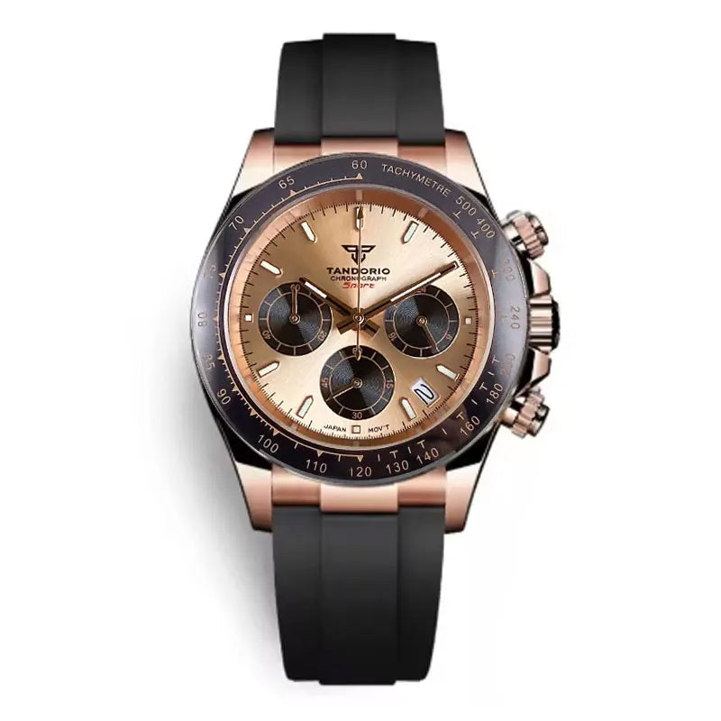 Relógio de Luxo para Homem VK63 com Movimento de Quartzo, Cronógrafo Business, 39mm, Aço/Ouro Rosa, Data, Mostrador Luminescente, Cronógrafo Completo