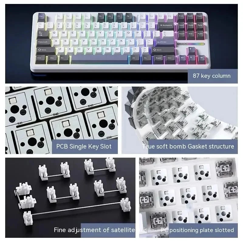 AULA F87Pro Mechanical Keyboard 2.4g/USB/Bluetooth Tri Mode Wireless 87 Key 5 Layer Silencing Filling Suitable For Gaming + Typing
