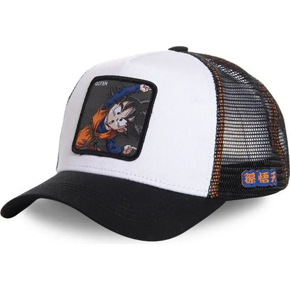 Dragon Ball Buu Goku Cap Ljetna muška kapa s ravnim vrhom i šiljastim obodom, s vezenim uzorkom, hip-hop stil, sunčana vizira, podesiva trucker mrežasta kapa