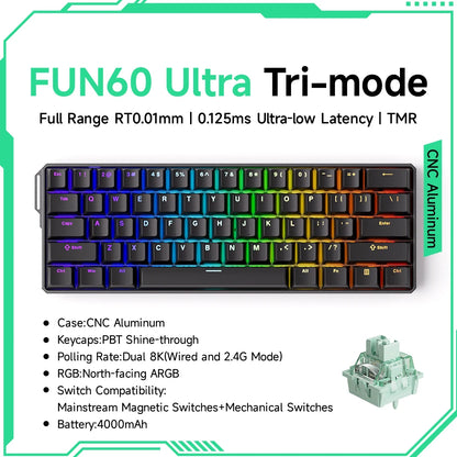 Akko MonsGeek FUN60 mechanische Tastatur mit Magnetschaltern, 60% Gaming-Tastatur, Rapid Trigger 0.01mm, 8K, ARGB, HE/TMR, Custom Keyboard