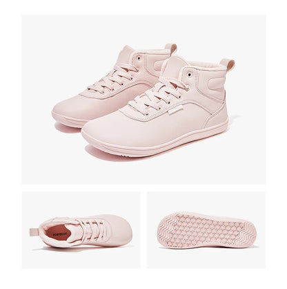 HOBIBEAR Unisex Winter Barefoot Shoes Womens Men Wide Toe Box Faux Fur Lined Ankle Sneakers Artificial Leather Lace Up Shoes
