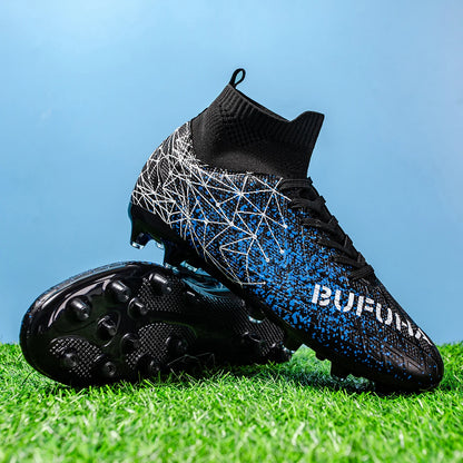 AG /FG Athletic Soccer cleats PU Fabric Comfort Upper TPU Anti-slip Long Studs Sole Reliable Quality Adult Kids Training Shoes