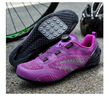 Scarpe da ciclismo MTB uomo donna T03 viola traspiranti, a sgancio rapido, per ciclismo su strada, sport outdoor, racing e allenamento