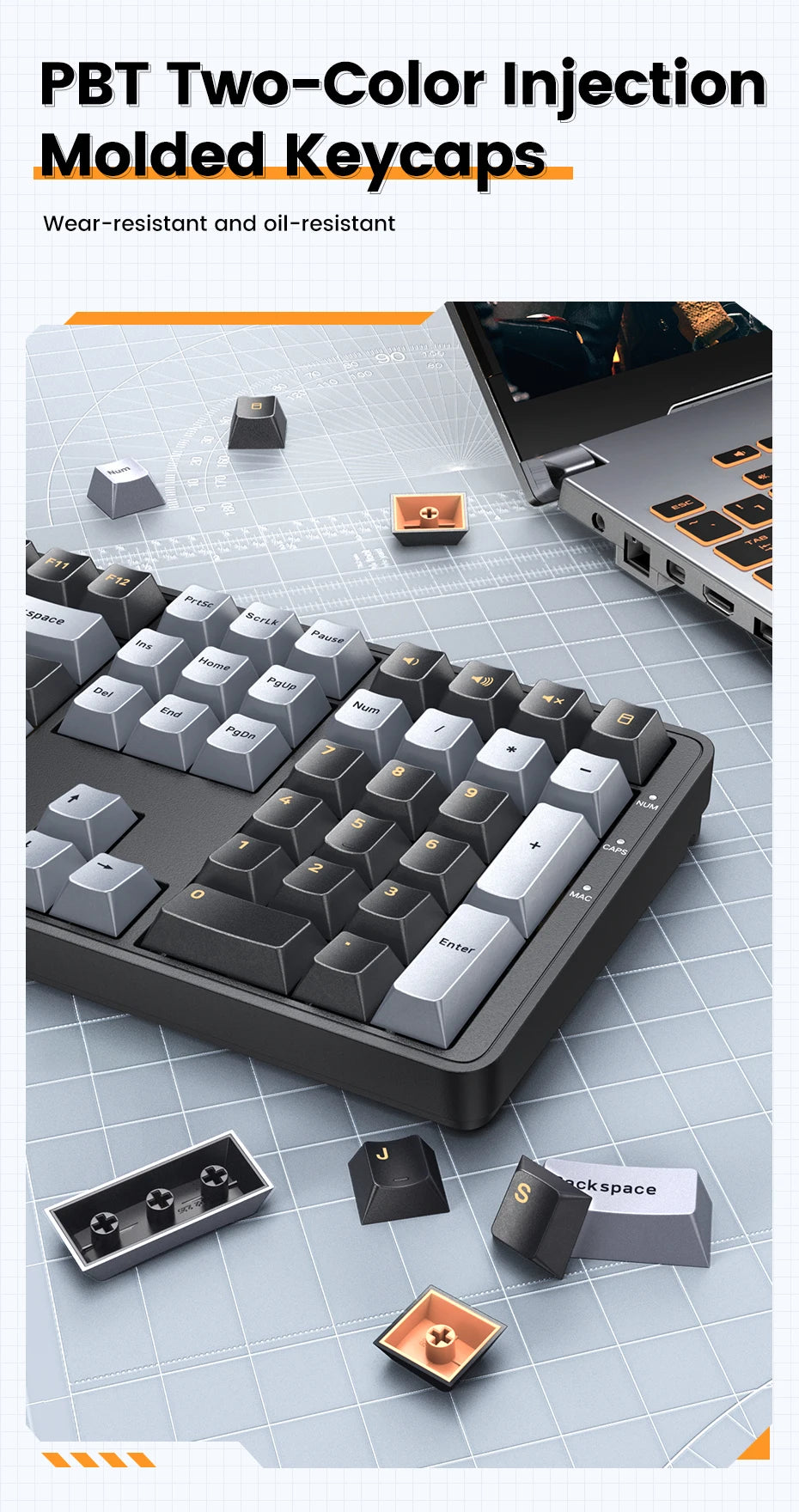 Teclado Mecânico UGREEN 108 Teclas PBT Teclado com Fio Switch Red Russo/Coreano/EN para Desktop Portátil Windows Mac OS Gaming