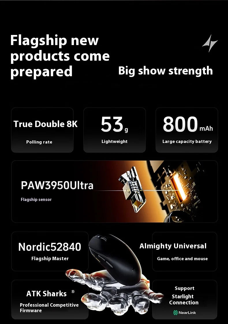 Rato Gaming Sem Fios ATK A9 Plus A9/A9 SE/A9 Pro Tri-Mode 8K Leve A9 Ultimate E-sports PC Presente Personalizado