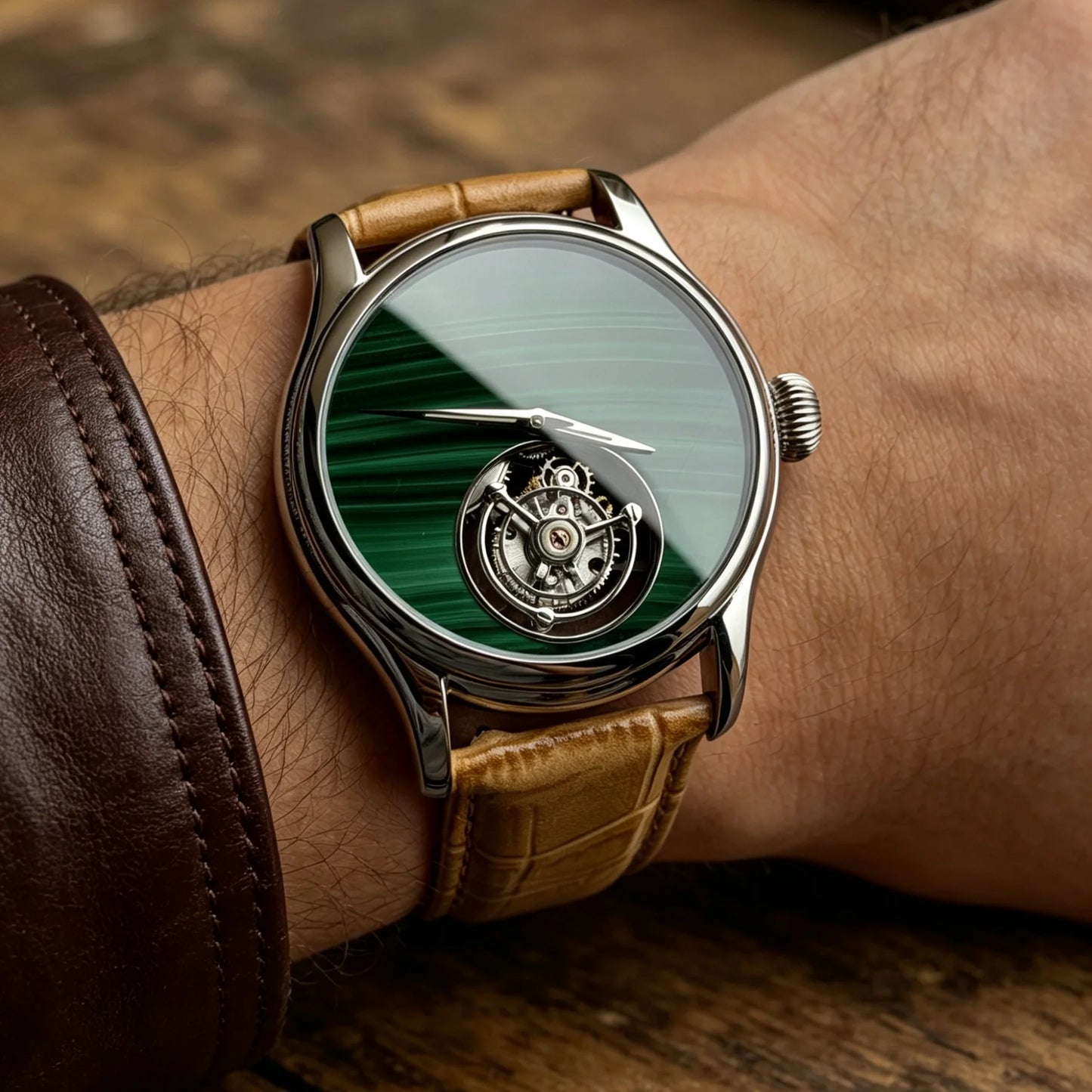 Merkur 100% Tourbillon Watch Men's Natural Stone Dial Sapphire Watch For Men Mechanical Wristwatches Relogio Masculino