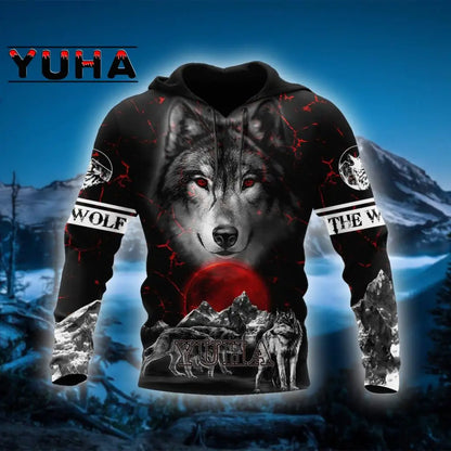 Sweats com Capuz Estampados de Lobo para Homem 3D, Sweatshirts de Marca, Casacos de Qualidade, Pullover de Moda, Fatos de Treino Animal Streetwear Out