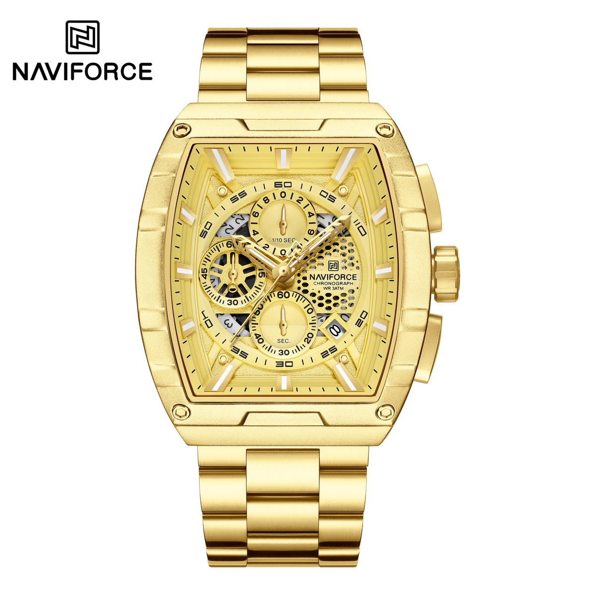 NAVIFORCE Luxury Chronograph Quartz Watch for Men Fashion Tonneau Stainless Steel Man Watches Waterproof Luminous WristWatch