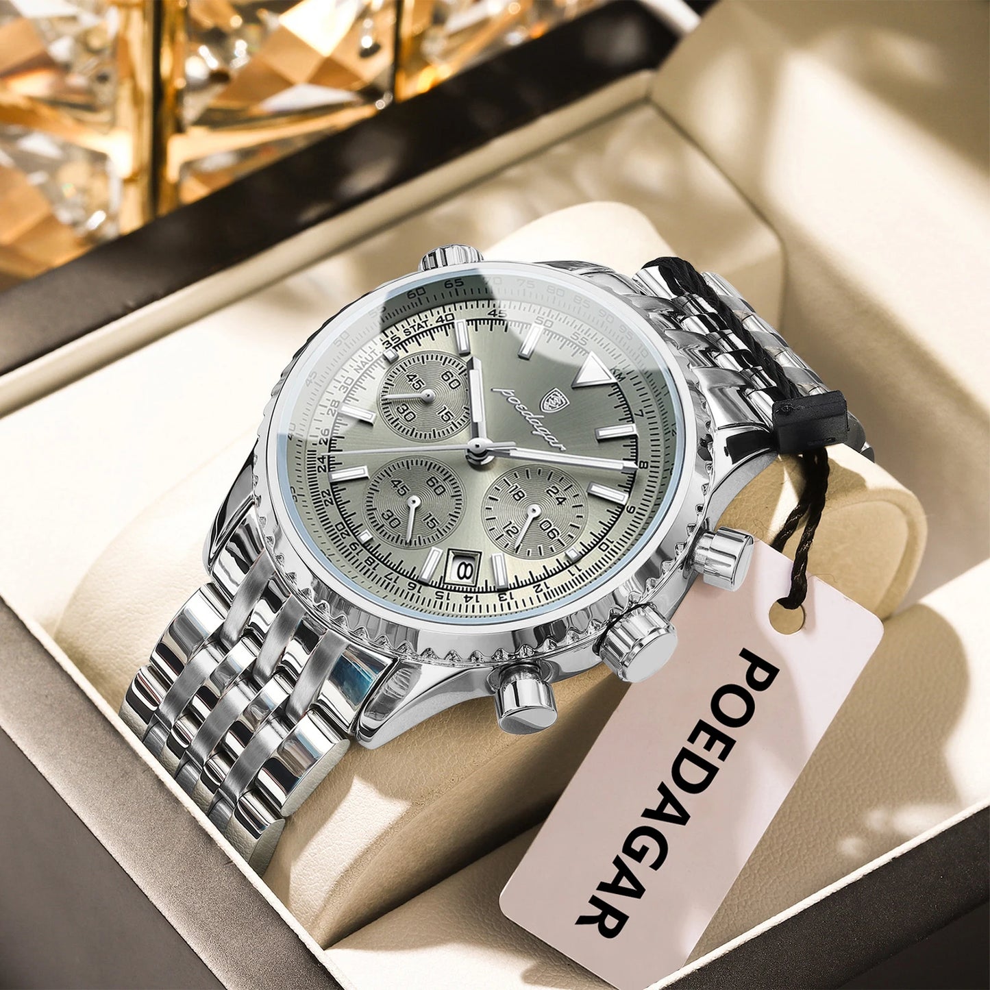POEDAGAR Trendy Man Watch Chronograph Date Waterproof Luminous Men's Watches Stainless Steel Quartz Sports Luxury Man Wristwatch