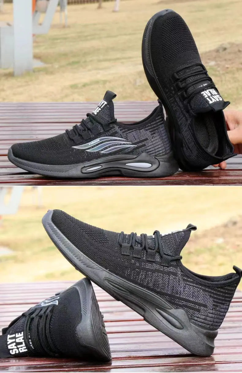 Breathable Running Shoes Men's Sporty Casual Outdoor Travel Lightweight Rubber Outsole Flat Heel round Toe Knitted Mesh Upgraded