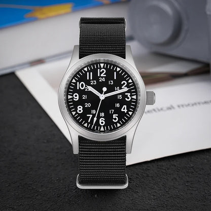 Militado ML05 Military Watch VH31 Sweep Quartz Movement Top Hat Domed Sapphire Crystal Vintage Watch 100m Waterproof Mens Watch