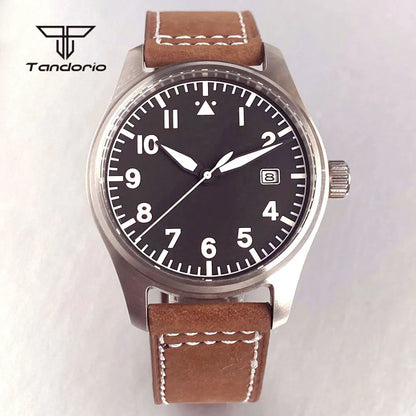 Tandorio 39mm Pilot Men's Diving Automatic Watch AR Sapphire Miyota8215/PT5000 Movt Mechanical Steel Wristwatch 20BAR Green Lume
