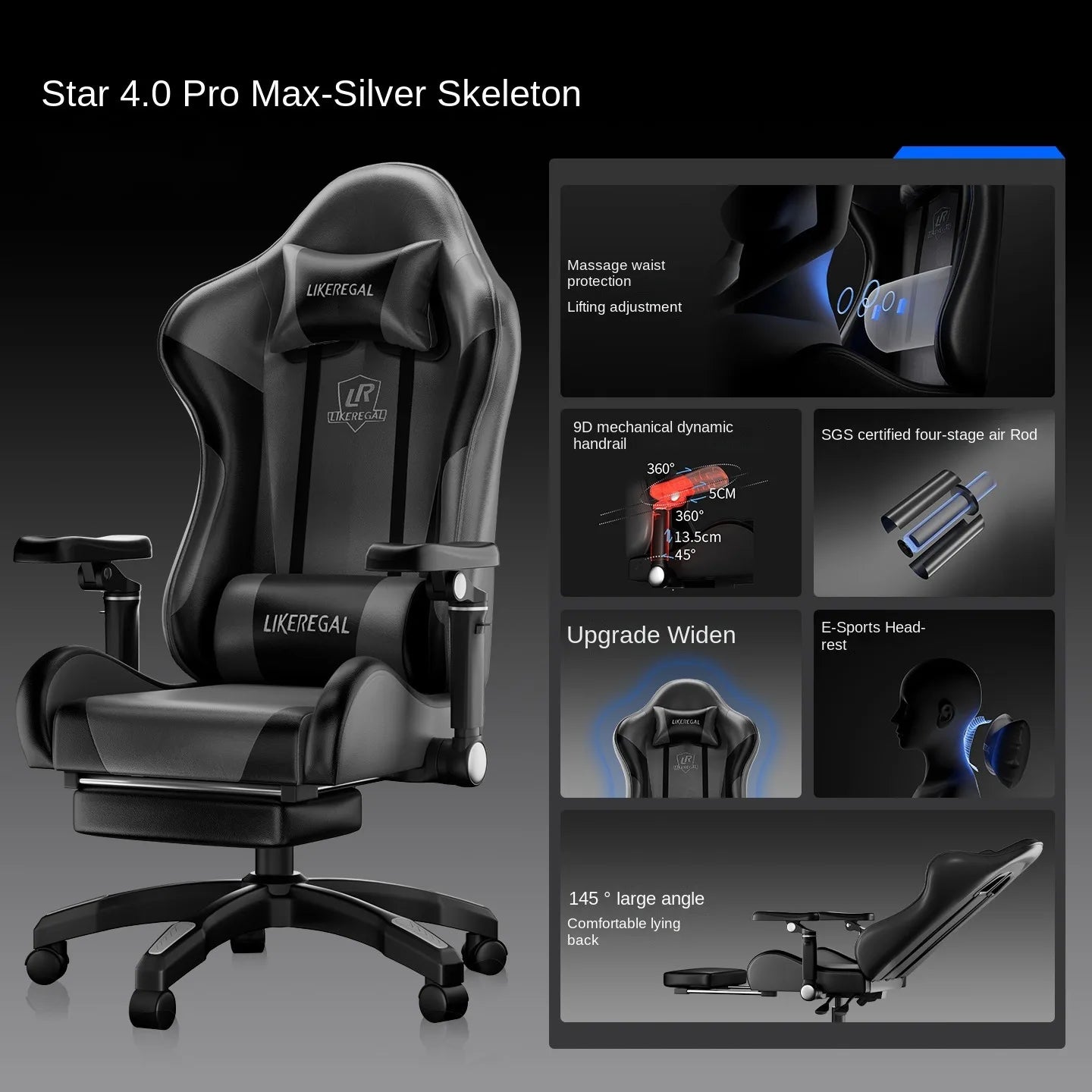 New Gaming Chair 9D Mechanical Dynamic Armrests 3D Lumbar Support Wide Seat Ergonomic Chair Gaming Live Streaming Swivel Chair