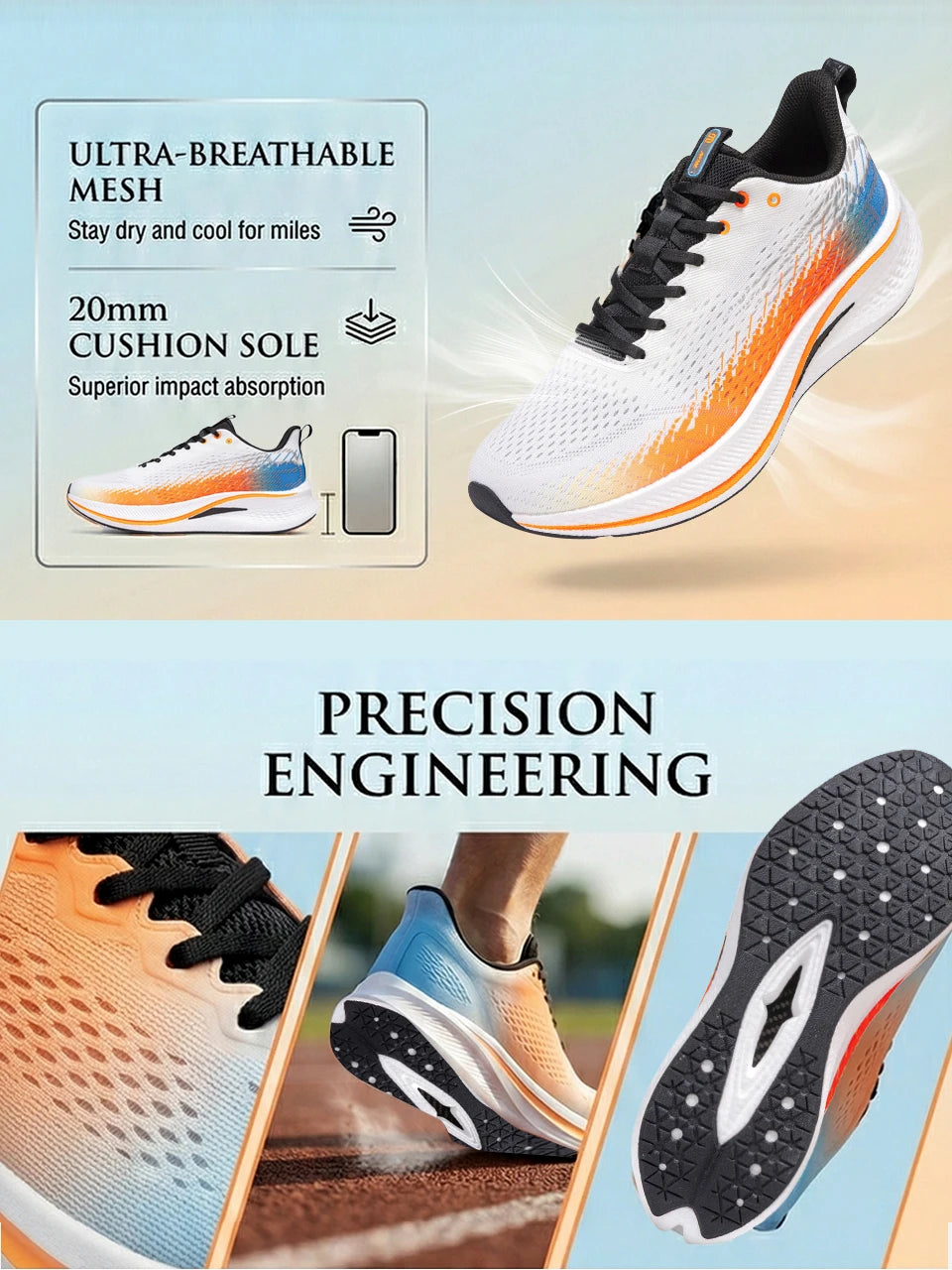 Baasploa Men Jogging Sports Shoes Carbon Plate Professional Cushioning Sneakers Male Outdoor Breathable Non Slip Running Shoes
