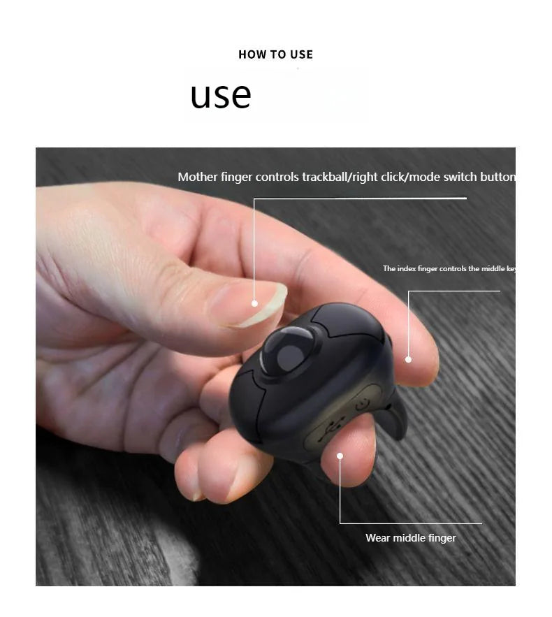 Novo Rato Trackball de Dedo em Anel 2.4G+Bluetooth Sem Fios com Controlo Remoto para Vídeos Curtos/PPT/Discursos/Ecrãs de Veículos