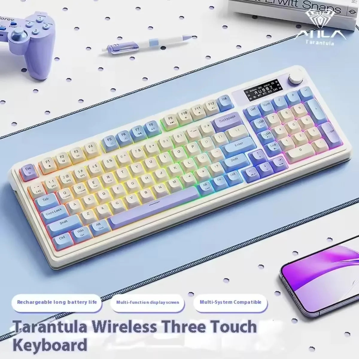 AULA S99 Pro Three Mode Gaming Keyboard Bluetooth Wireless Keyboard RGB Backlight Ergonomic Office PC Gamer Accessories Custom