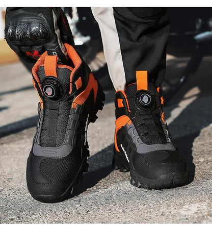 Casual Leather Motorcycle Riding Boots for Men Off-Road Motocross Shoes Breathable Wear Resistant
