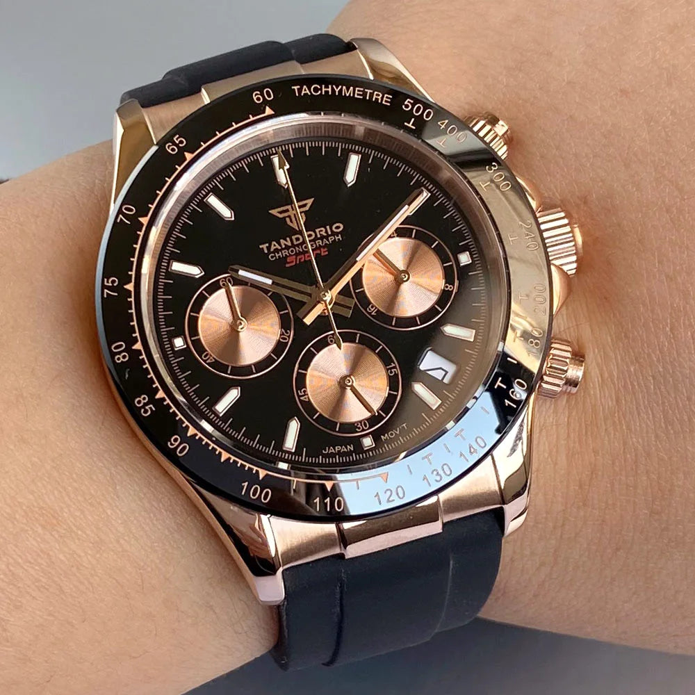 Relógio de Luxo para Homem VK63 com Movimento de Quartzo, Cronógrafo Business, 39mm, Aço/Ouro Rosa, Data, Mostrador Luminescente, Cronógrafo Completo