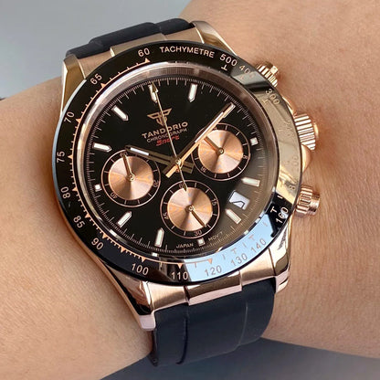 Relógio de Luxo para Homem VK63 com Movimento de Quartzo, Cronógrafo Business, 39mm, Aço/Ouro Rosa, Data, Mostrador Luminescente, Cronógrafo Completo