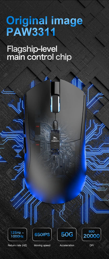 Rato gaming sem fios Bluetooth SMAILWOLF RS7, três modos, PAW3311, macros configuráveis, para portátil, gaming e escritório