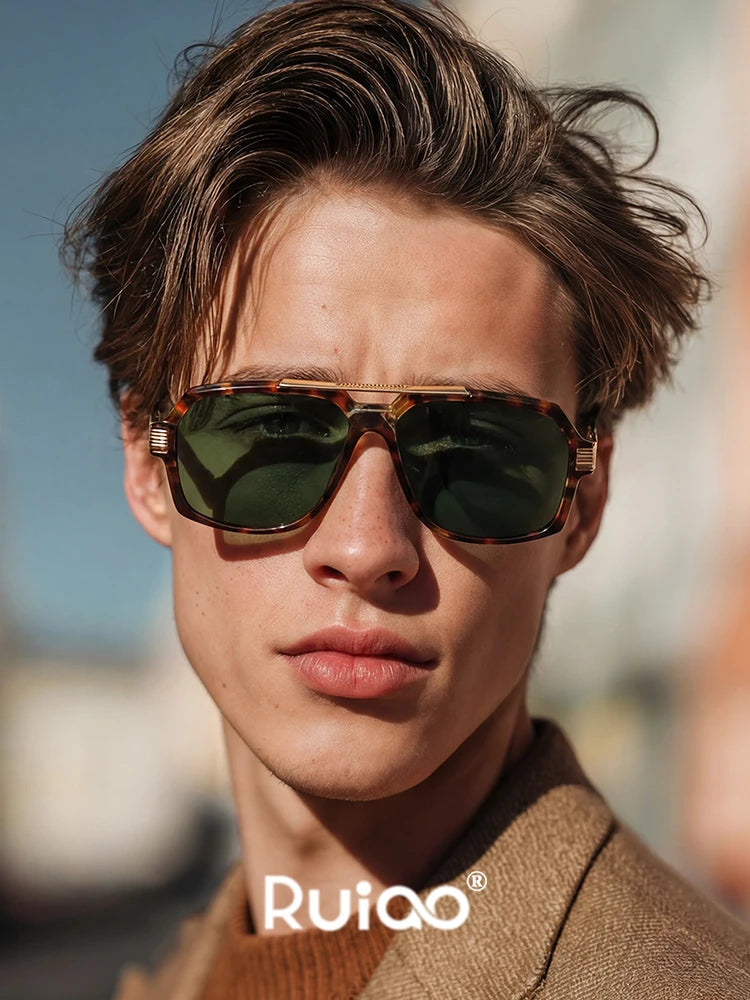 Ruiao Double-Bridge Pilot Sunglasses UV400 Fashion Gradient Shades Metal Frame Unisex Sun Glasses for Men And Women Driving