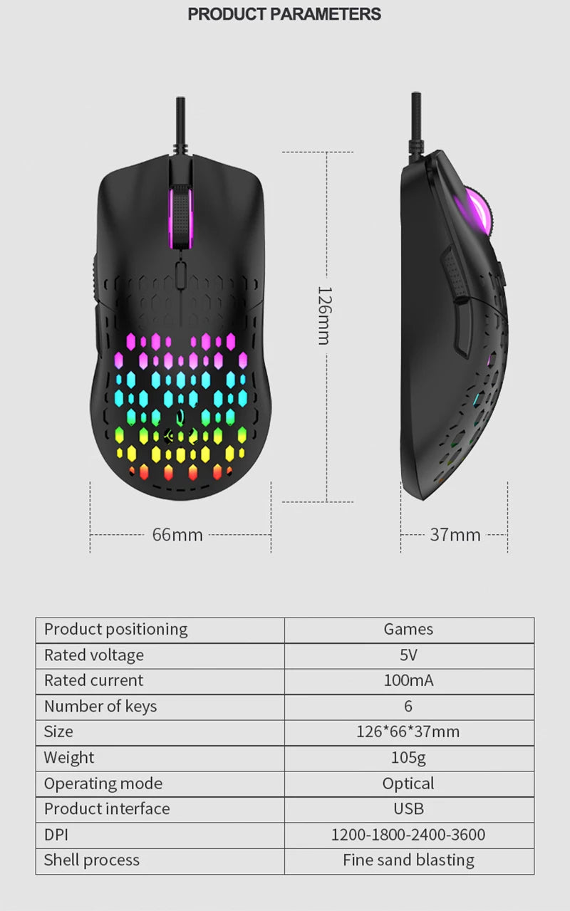 OnePlus G701 Wired Gaming Mouse, 6-Button Honeycomb RGB Gaming Mouse for PC, Ergonomic USB Wired Gaming Mouse for Windows, macOS & Office Use
