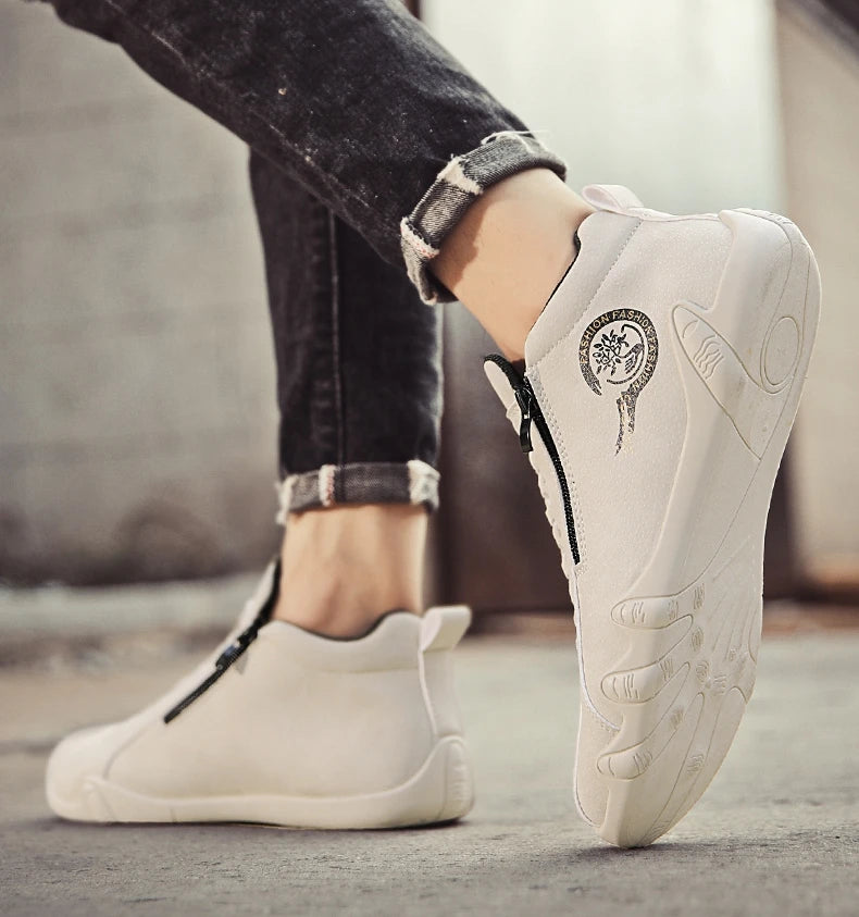 Men's Casual Shoes Side Zipper Short Boots Versatile Flat Bottom Trendy Fashionable Men's Shoes Suitable for Outdoor Sports