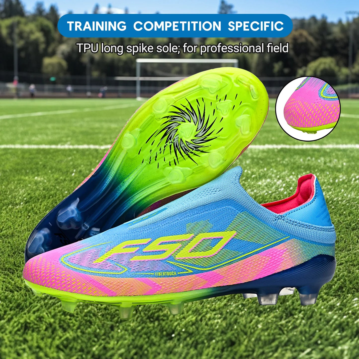 Anti-slip AG/FG Soccer Boots，TPU Shock Absorption Sole，Durable PU Fabric Upper，Teenager Boys Girls Professional Field Sneakers
