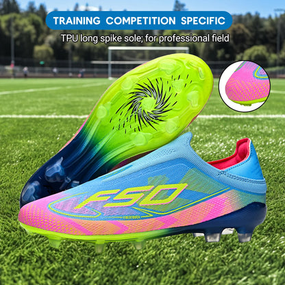 Anti-slip AG/FG Soccer Boots，TPU Shock Absorption Sole，Durable PU Fabric Upper，Teenager Boys Girls Professional Field Sneakers