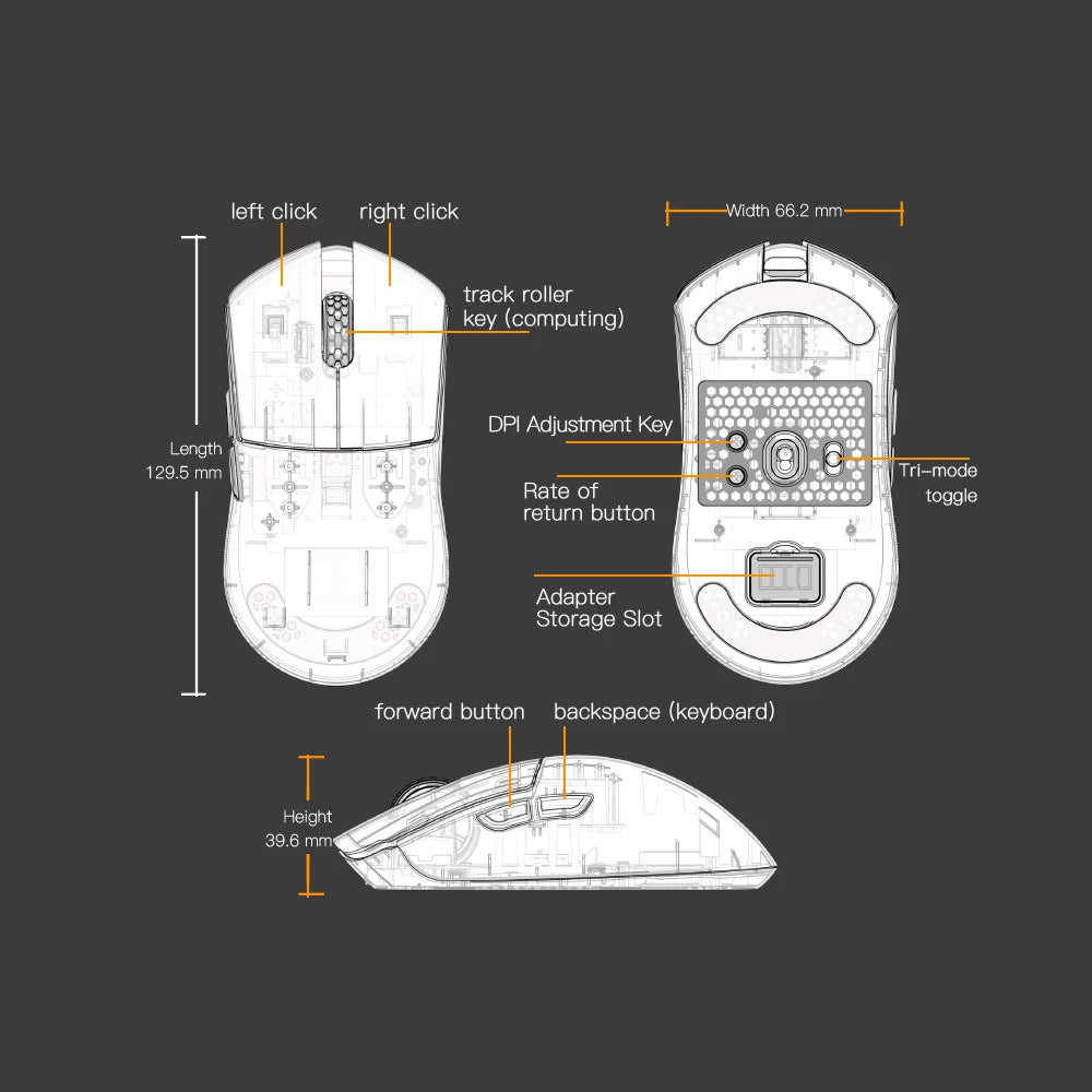 Darmoshark M3Pro Gaming-Maus 2.4G BT kabellos Tri-Mode PAW3395 Sensor N52840 26000DPI für große Hände mit Makro-Treiber – Maus für Gaming