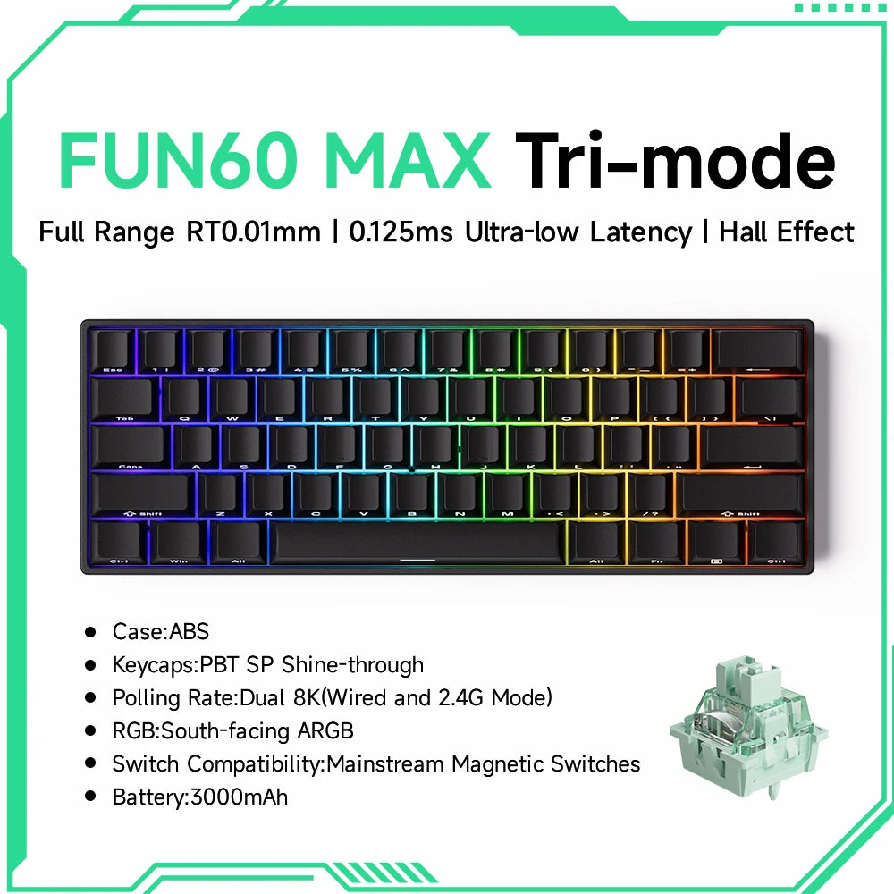 Akko MonsGeek FUN60 mechanische Tastatur mit Magnetschaltern, 60% Gaming-Tastatur, Rapid Trigger 0.01mm, 8K, ARGB, HE/TMR, Custom Keyboard