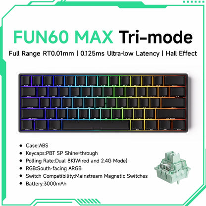 Akko MonsGeek FUN60 mechanische Tastatur mit Magnetschaltern, 60% Gaming-Tastatur, Rapid Trigger 0.01mm, 8K ARGB, HE/TMR Custom-Tastatur