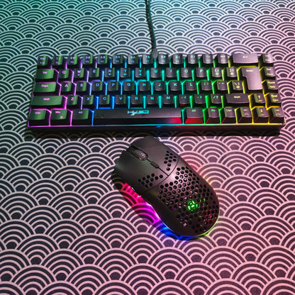 Portable HXSJ 60% RGB Gaming Keyboard and Mouse Set 68-Key Wired Membrane Keyboard 3-Mode Lightweight Wireless Mouse for PC Mac