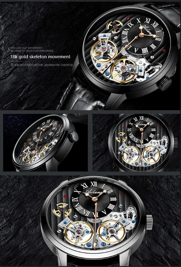 AILANG watch men's advanced expensive automatic mechanical watch Rome double tourbillon waterproof watch.