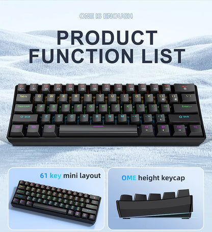 61 Keys RGB Mechanical Keyboard Wired K61 Mini Keyboard 60% Portable Black, White, Red/Blue Switch for Gaming/Work
