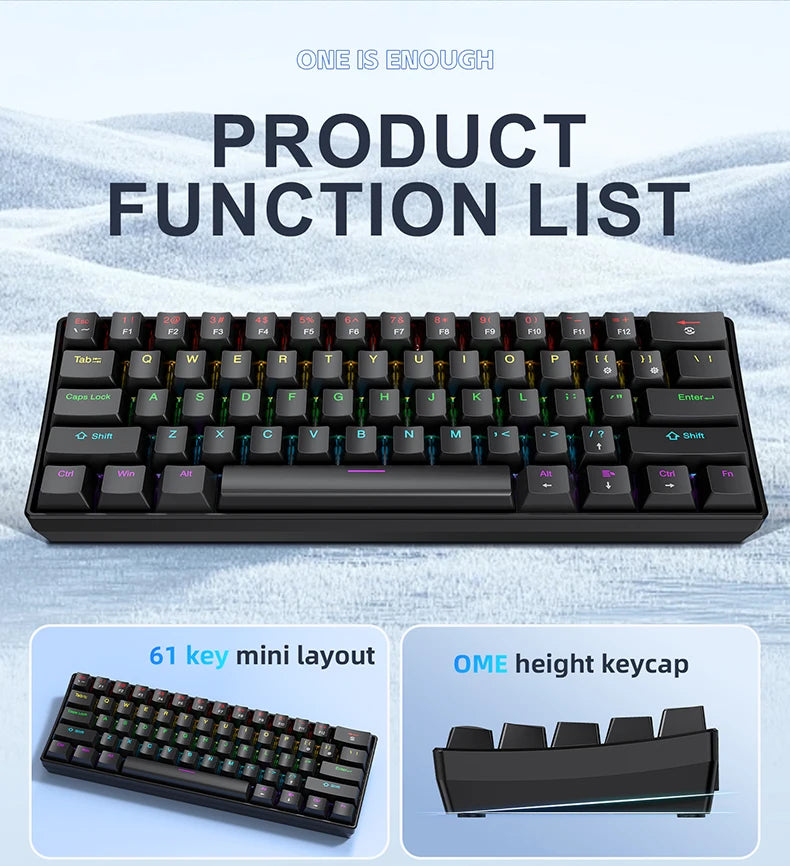 61 Keys Mechanical Keyboard Wired, APAYADO K61 RGB 60% Portable Mini Keyboard Black, White, Red/Blue Switch for Gaming
