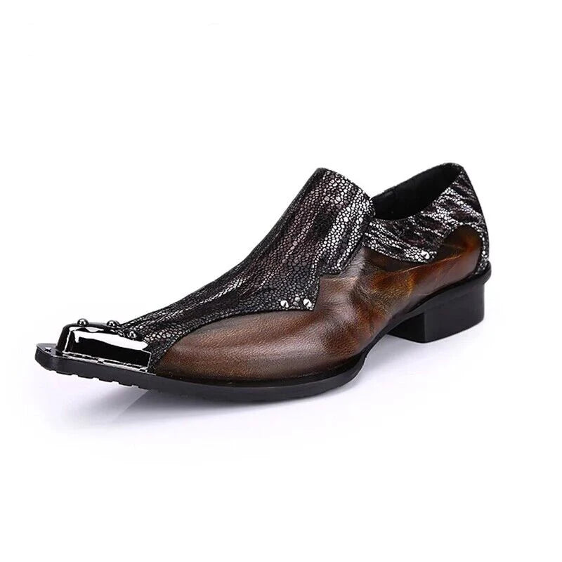 Men Luxury White Gold Metal Toe Oxford Elegant Loafers Slip On Dress Shoes Formal Wedding Party PU Leather Shoes Size 38-46