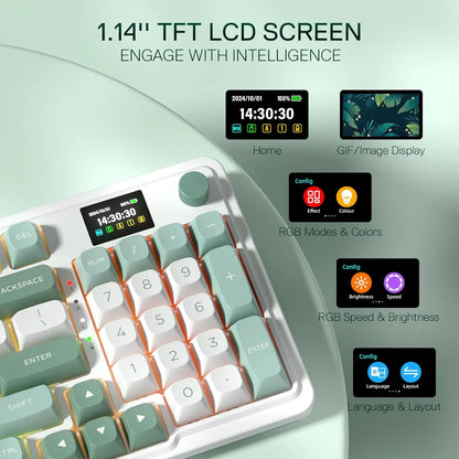 Redragon K719 Wireless Gasket Gaming 95 Keys Mechanical Keyboard, Easy-Control 1.14’’ TFT Info Display, Mint Mambo Switches