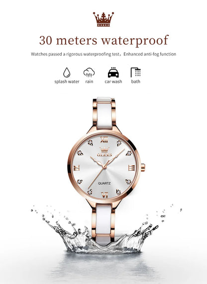 OLEVS 5872 Luxury Women's Watches Elegant Fashion Ceramic strip Waterproof Japan Imports Quartz Watch Dress Lady Watch Simple