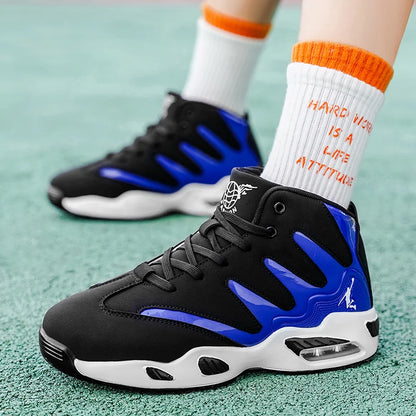Men's Breathable Lightweight High-Top Basketball Shoes - Non-Slip Rubber Sole, Geometric Pattern Design, Suitable for Running, Training, and Casual Wear - Stylish Sneakers for All Seasons - Perfect Gift for Him, Durable Baske