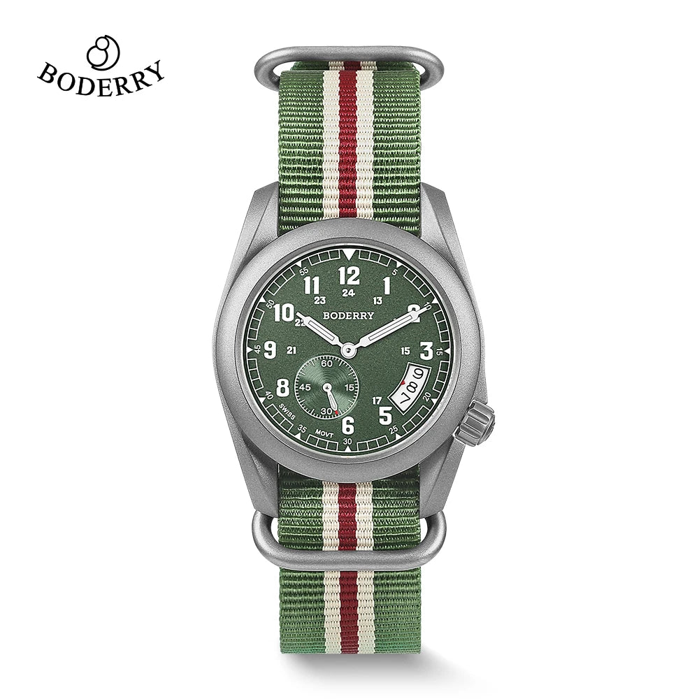 Boderry Field Watch Titanium Quartz Watches VOYAGER 38 Mens 100M Waterproof Clock Military Sport Luminous Business Wristwatch