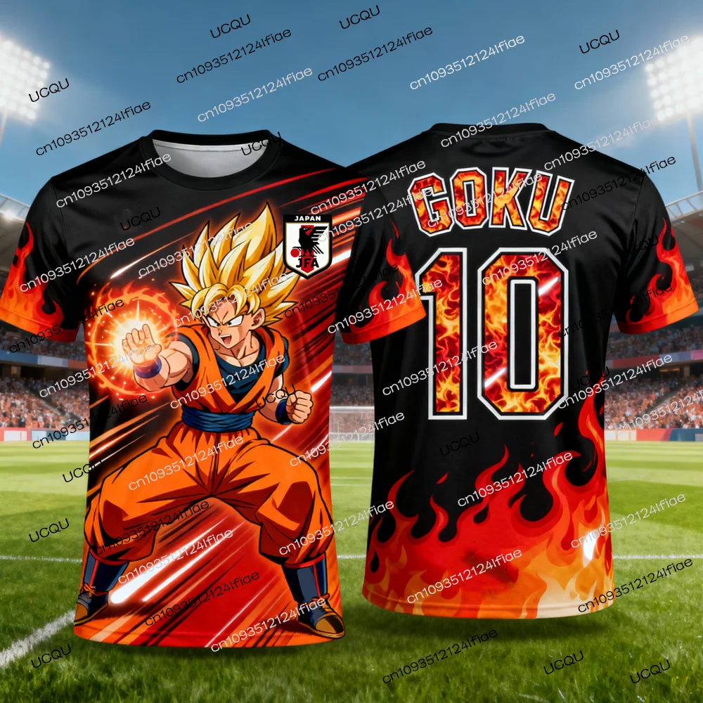 2026 Summer New Adult Men's Dragon Ball Goku 3D Printed Football Jersey T-Shirt Kids Anime T-Shirt Special Football Jersey NO.10