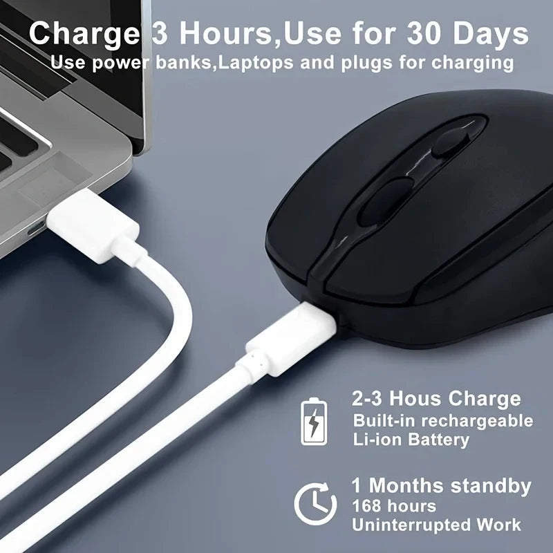 Rato sem fios compatível com Bluetooth 2.4G recarregável, rato de computador USB silencioso para gaming, para PC, portátil, MacBook e tablet