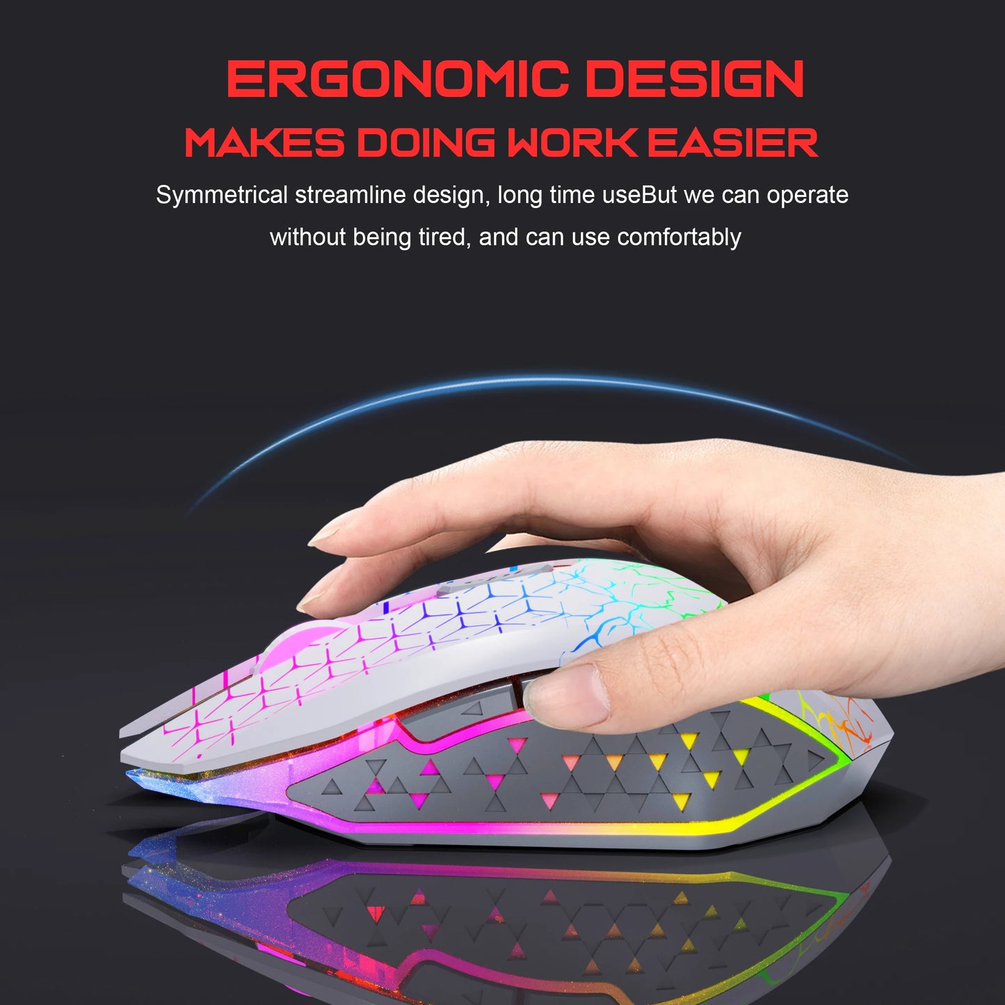 Ergonomic RGB Wireless Gaming Mouse, Rechargeable Bluetooth & 2.4G Gaming Mouse with 6 Buttons, Adjustable DPI, RGB Backlit Optical Gaming Mouse