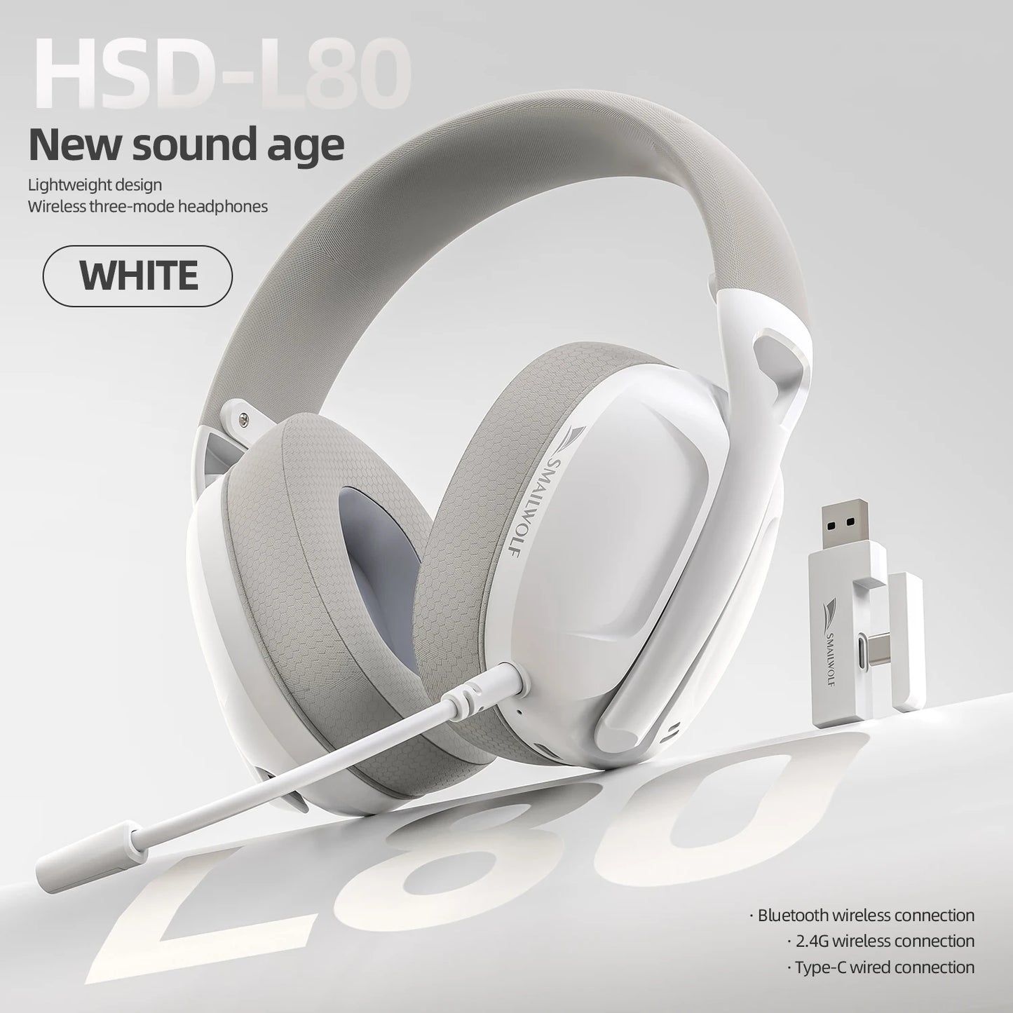 SMAILWOLF L80 Wireless Gaming Headset – Bluetooth 5.0 & 2.4GHz Triple-Mode Headphones with Microphone for PC, Laptop & Mobile Gaming