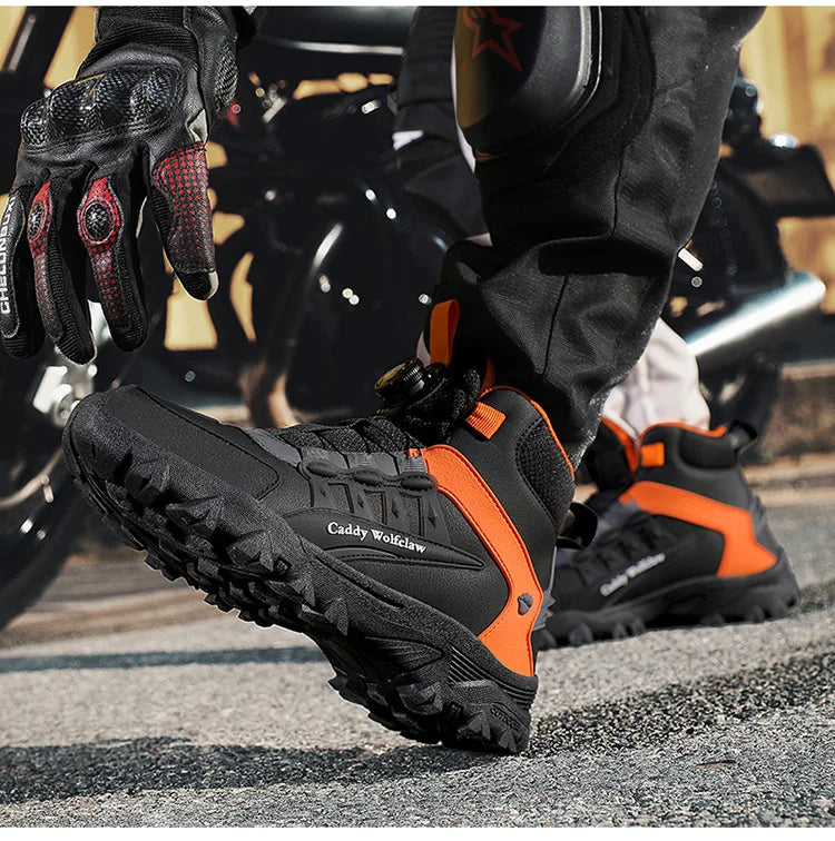 Casual Leather Motorcycle Riding Boots for Men Off-Road Motocross Shoes Breathable Wear Resistant