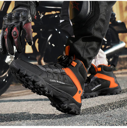 Casual Leather Motorcycle Riding Boots for Men Off-Road Motocross Shoes Breathable Wear Resistant