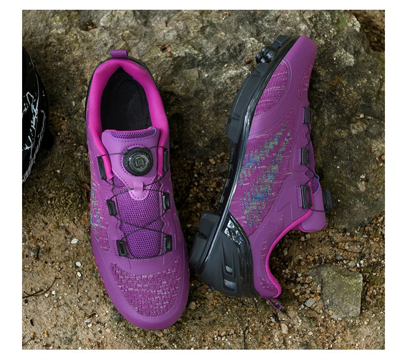 Scarpe da ciclismo MTB uomo donna T03 viola traspiranti, a sgancio rapido, per ciclismo su strada, sport outdoor, racing e allenamento