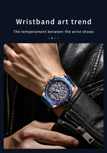 LIGE 2024 New Men Watch Top Brand Luxury Hollow Watch Men Waterproof Sport Quartz Chronograph Wrist Watch Man Relogio Masculino